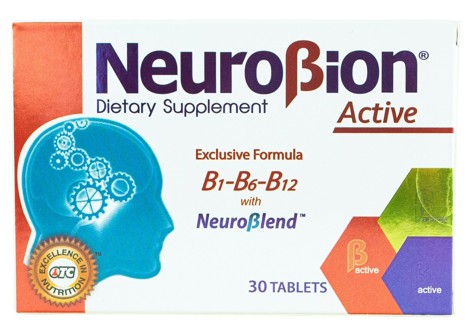 NeuroBion Active with B1, B6, B12, Exclusive Formula, 30 Tablets Exp 2/2025
