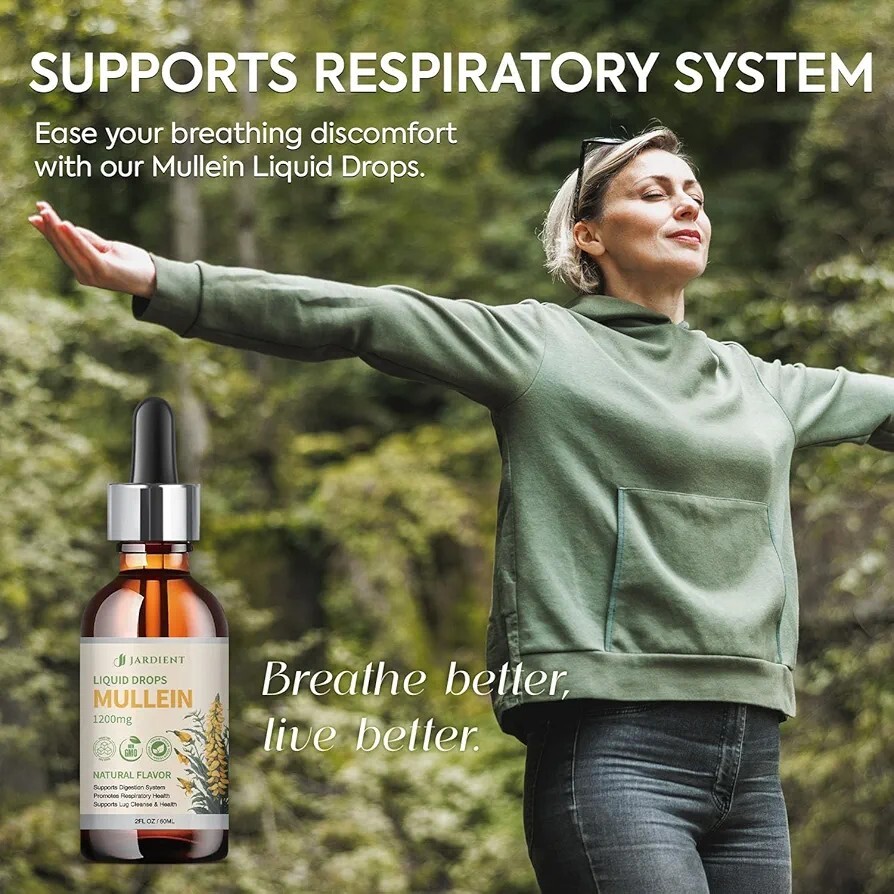 Jardient Mullein Liquid Drops 1200mg 60ML Bottle w Dropper