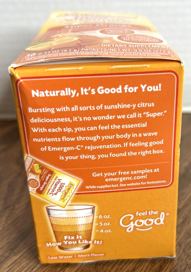 Emergen-C Vitamin C Drink Mix Powder Packets – Super Orange – 30ct 12/2027 NEW