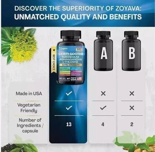 2 BOTTLES-CORTI-SOOTHE Cortisol Support, Magnesium Ashwagandha L-Theanine S.R.