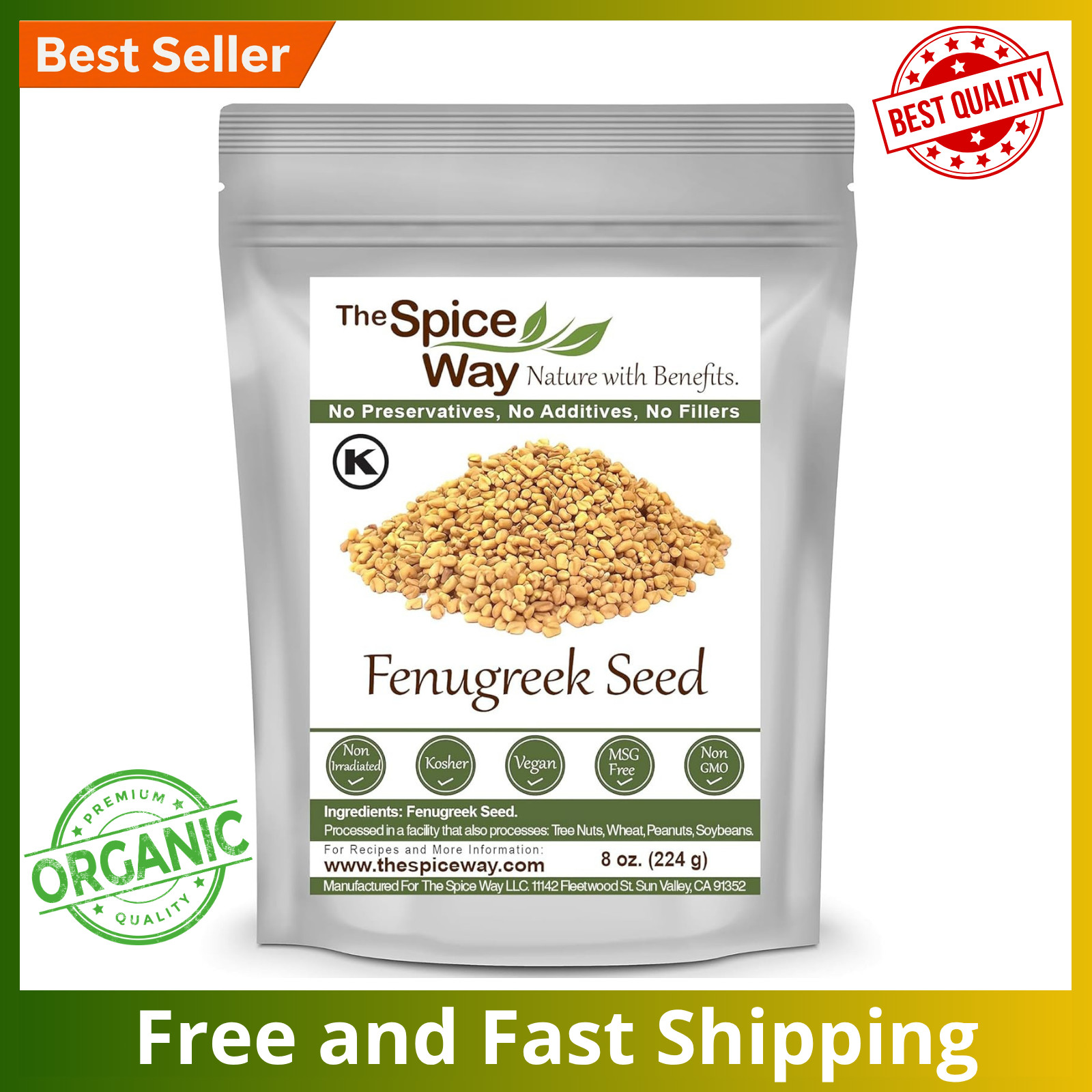 Fenugreek Seeds – Whole (8 oz) great for 8 Ounce (Pack of 1)