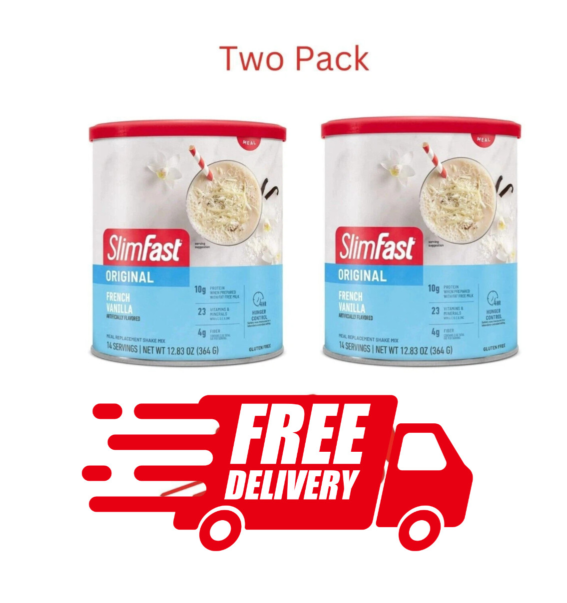 (2 PACK) SlimFast Original Meal Replacement Shake Powder, French Vanilla, 12.83
