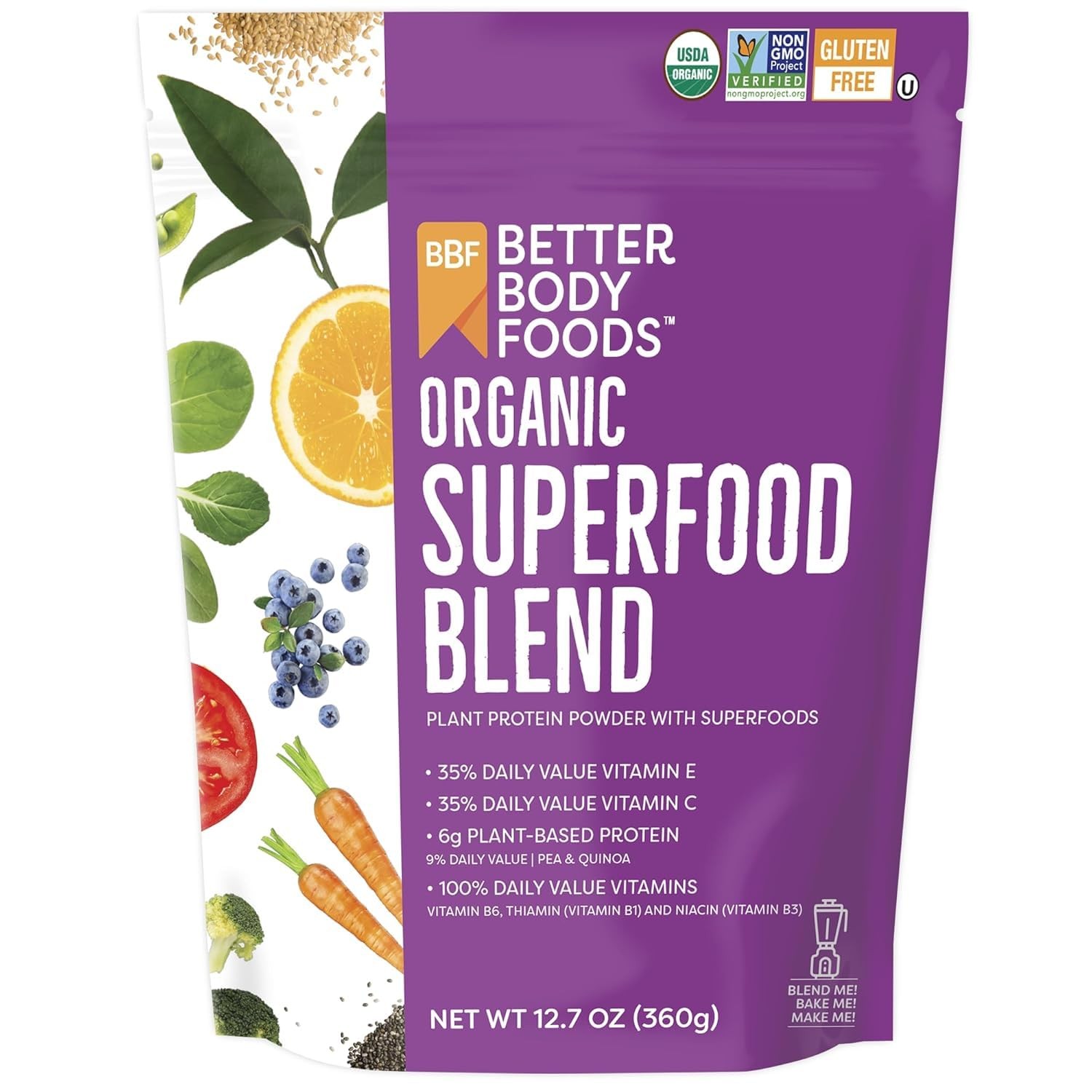 BetterBody Foods Organic Superfood Powder with 12.7 Ounce (Pack of 1)