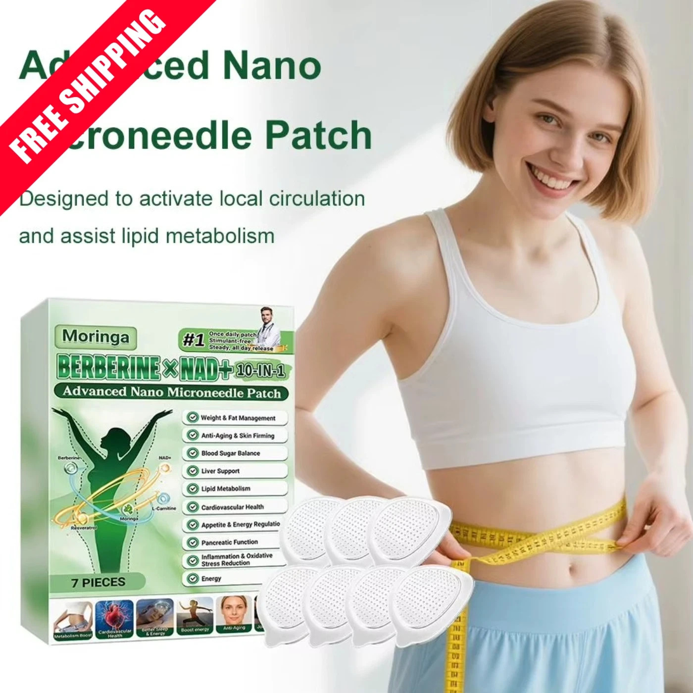 Moringa Berberine 10 in 1 Nano Microneedle Slim Body Support Patch 7PCS*