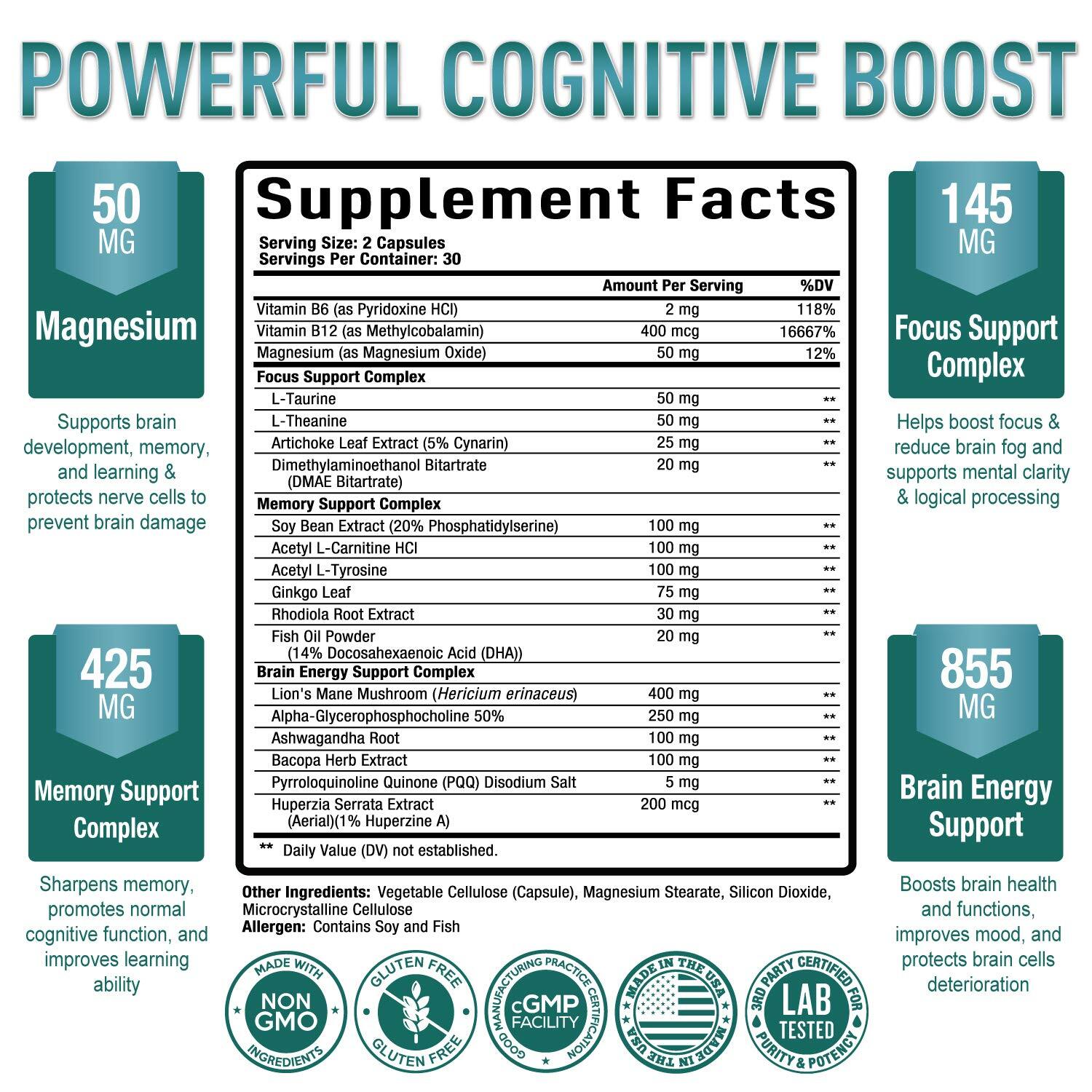 Purely Optimal Brain Supplement for Memory and Focus – Nootropic Support with…