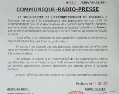Communiqué du Sous-Préfet de Dschang
