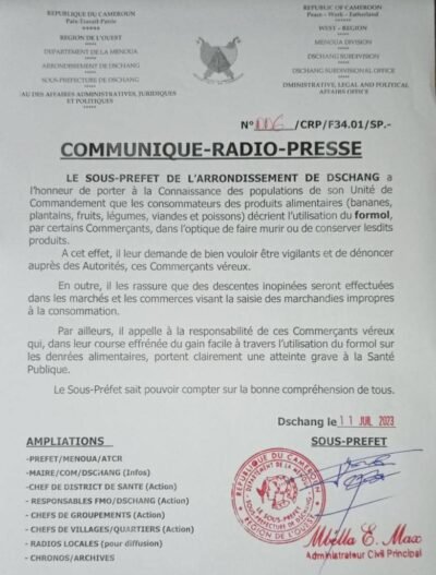 Communiqué du Sous-Préfet de Dschang