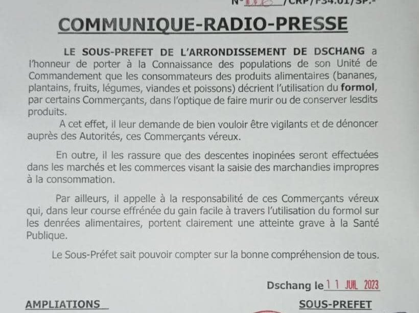 Communiqué du Sous-Préfet de Dschang