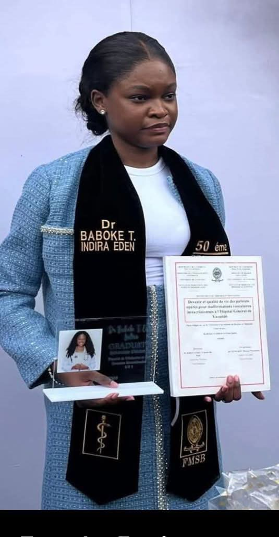 Indira Éden Baboke Tamboulo, docteure en médecine à 23 ans.