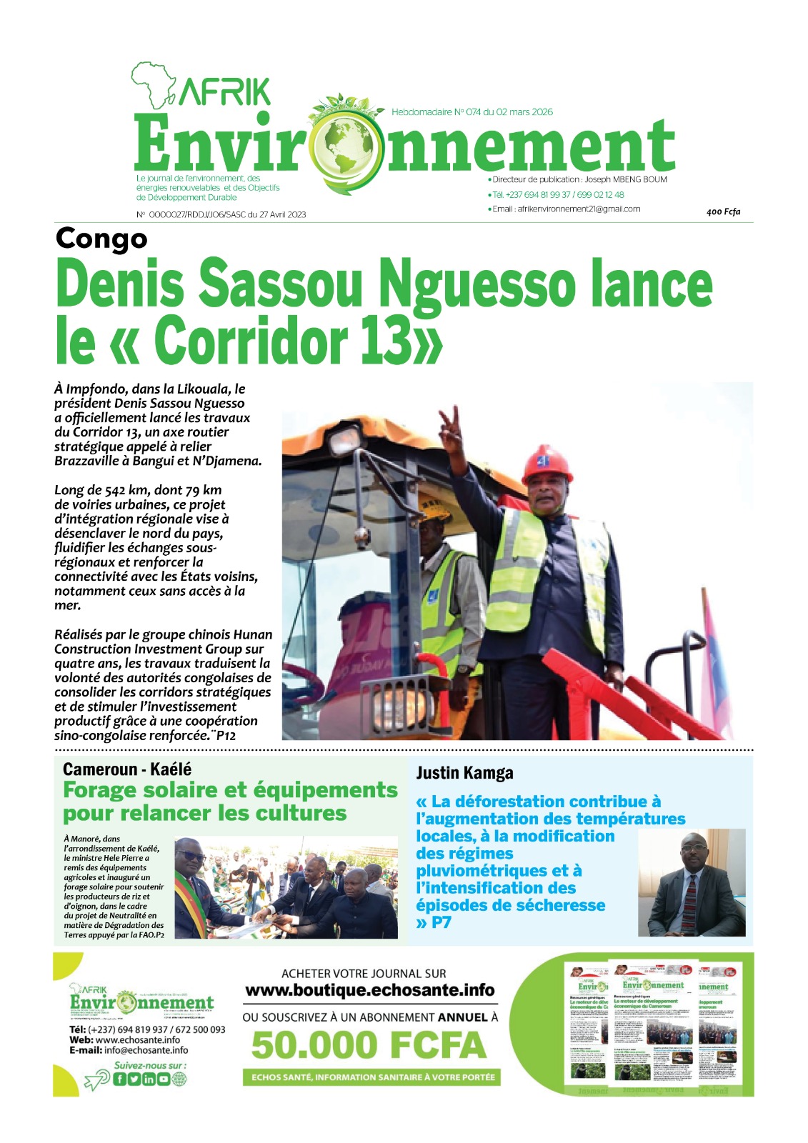 Afrik Environnement N°073 du lundi 2 mars 2026