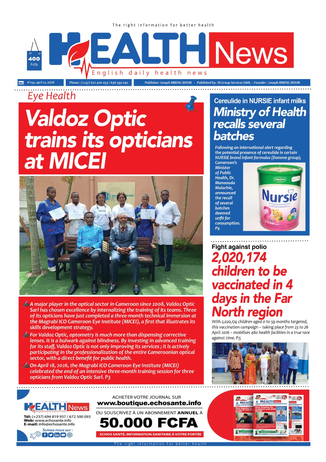 Health News N°092 du lundi 20 avril 2026